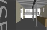 Een eerste ontwerp van de entree met museumshop, balie en kantoor