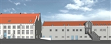 Op de grote binnenplaats komt een terras van de gezamenlijke horeca-voorziening annex hotel