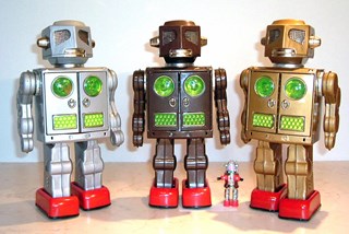 legendarische Gang of Five, serie van zogenaamde Skirted Robots, made in Japan tussen 1957 en 1965
